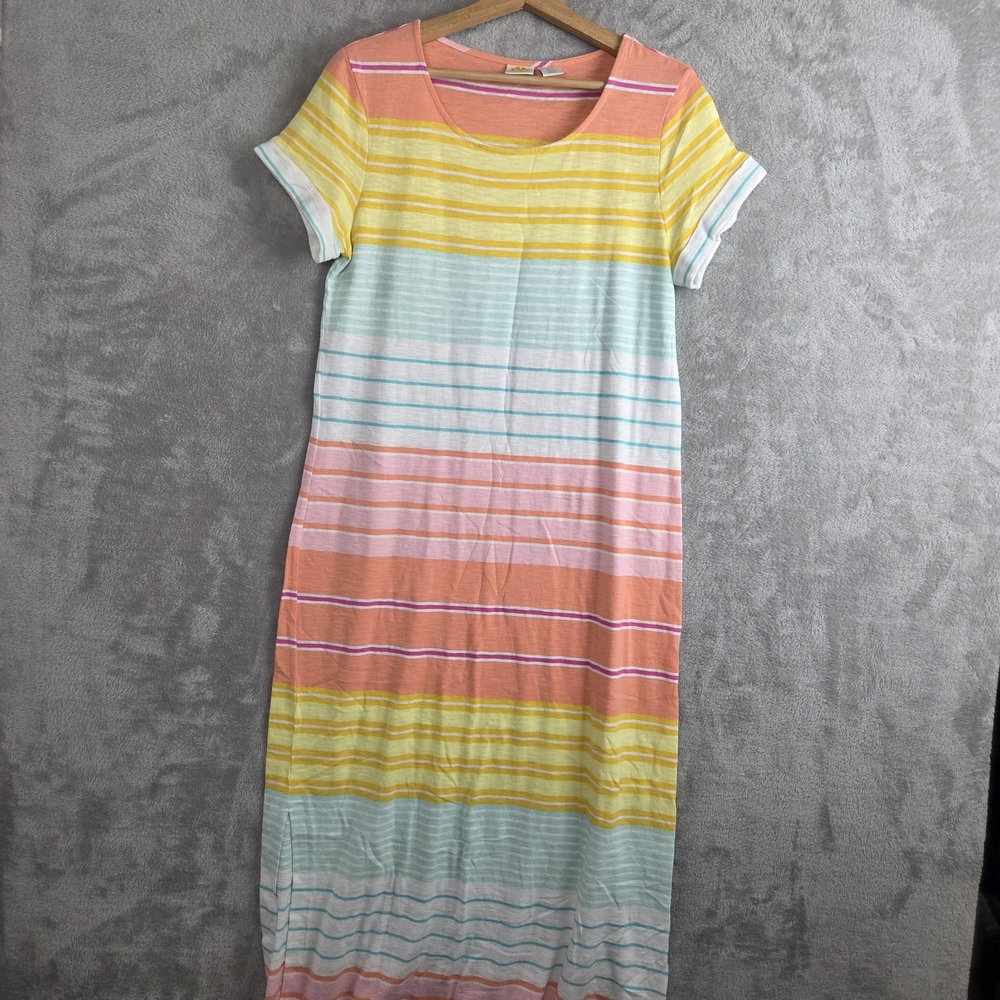 C&C California Pink and Yellow Sheath Dress Casual Short Sleeve